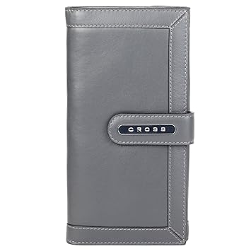 Cross? Womens 100% Genuine Leather Large Bifold Clutch-Charcol