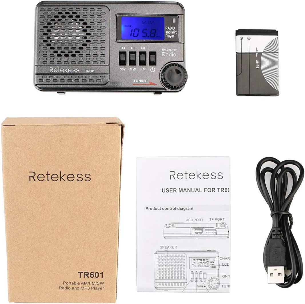 Retekess TR601 Portable Shortwave Radios with Best Reception, AM FM Radio Battery Operated, DSP Radio MP3 Player Support TF and USB Port (Black): Home Audio & Theater