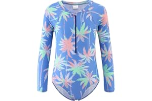 Zestonie Girls Long Sleeve Rash Guard One Piece Swimsuits for Kids Tie Dye Bathing Suit UPF 50+ Swim Shirts 3-16 Years