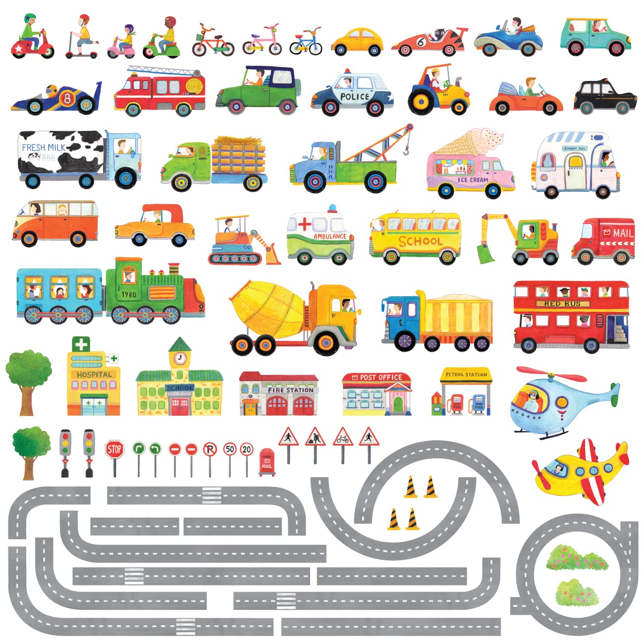 DECOWALL SG3-1404P1405 Road Transport Cars Vehicles Wall Sticker Wall Decoration for Living Room Bedroom Children's Room — image 1