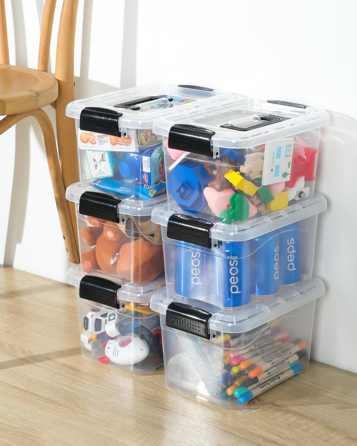 EOENVIVS Plastic Storage Bins 7 Quart-Storage Organizer Bins with Black Buckle Lids, Stackable Storage Bins with Lids for Home Office Kids Room Closet School Art Organization