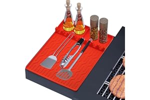 MAGJIUKE Silicone Grill Mat Compatible with Blackstone, Silicone Griddle Tools Mat with Drip Pad, Spatula Pad Griddle Accessories for Outdoor BBQ or Kitchen Countertop (Orange)