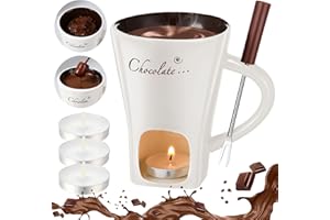 Honeydak Chocolate Fondue Mug with Fork and Candle Sweet Ceramic Personal Chocolate Melting Cup Chocolate Fondue Mug Ideal Gi