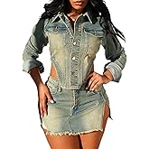 KANSOON Skirt Sets Women 2 Piece Outfits Denim Button Irregular Crop Jacket Frayed Mini Skirts Jean Vintage Pockets Set