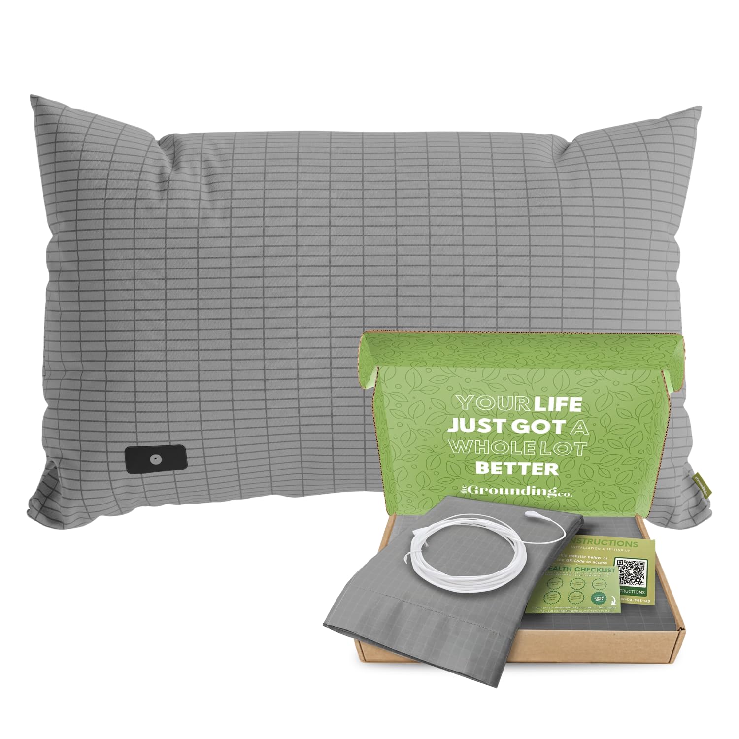 Photo 1 of The Grounding Co. Terra Grounding Pillow Case – Queen Size 20x30in– Premium Fabric Blend – Organic Egyptian Cotton & Silver-Infused Threads – Pillow Cover for Sleep & Recovery