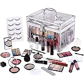 Makeup Kit for Women Full Kit - Eyeshadow Palette, Lipsticks, Lipgloss, Blushes, Contour, Highlighters, Makeup Pencil, False Eyelashes, Re-usable Train Case Gift Set for Teen Girls Starters Pros