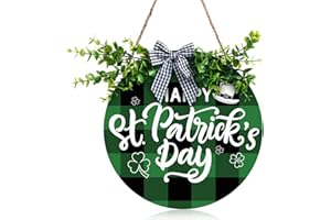YOOKEER St Patrick's Day Door Sign Green Buffalo Plaid Wooden Hanging Sign Shamrock Decoration Irish Lucky Clover Wall Hanging for St Patrick's Day Home Indoor Outdoor Rustic Decorations (Plaid)