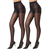 CozyWow 40D Sheer Tights for Women, Durable Control Top Pantyhose, High Waist Stockings with Reinforced Toe 2Black-XL
