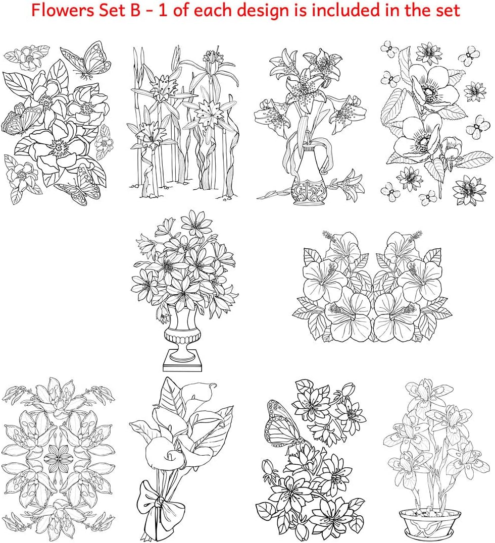 Art Eclect Floral Colouring Cards, Colour Your Own Cards for All Occasions 10 Designs with Envelopes, (Set Flowers B/White) - Image 3
