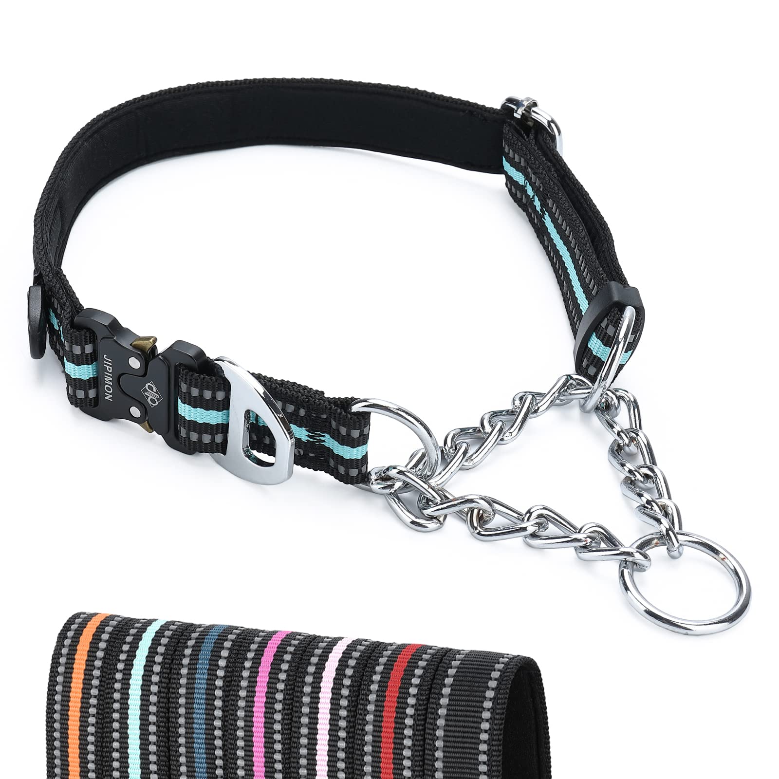 Photo 1 of JIPIMON Martingale Collar for Dogs, Reflective Stainless Steel Chain Safety Adjustable Martingale Collar for Small Medium Large Dogs (Small, Teal)