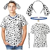 Toulite 4 Pcs Dog Dalmatian Costume for Adult Include Shirt Leather Collar Dog Ears Headband Tail Halloween Cosplay Party