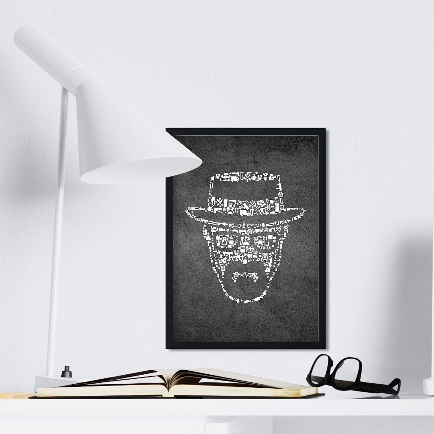 Nacnic black and white film The breaking bad icons on A4 size poster with black background blackboard style. — image 1