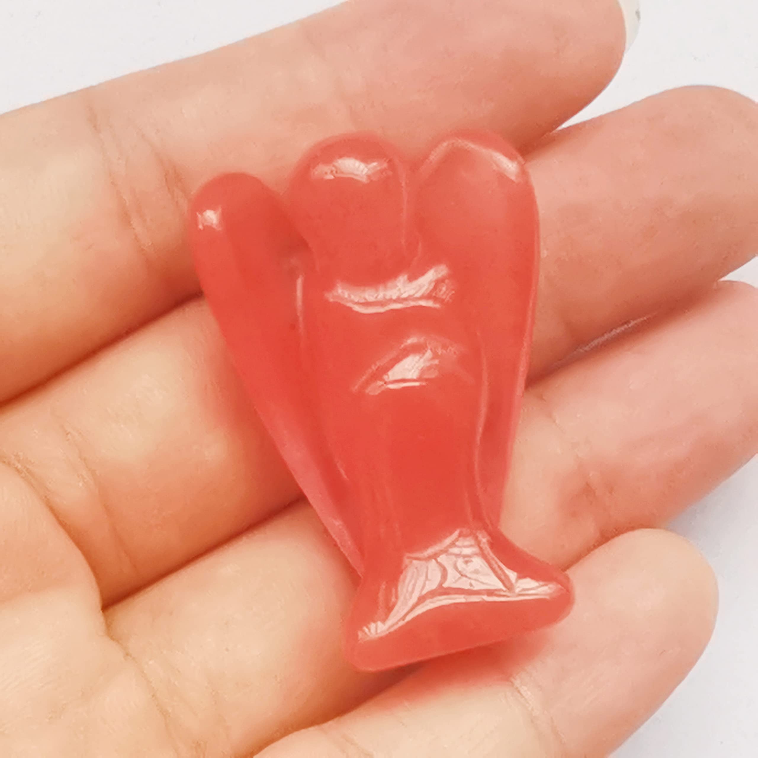 Manekieko Synthetic Cherry Quartz Healing Crystal Prayer Guardian Angel Statue,38mm Carving Pocket Palm Stone Figurines Decoration