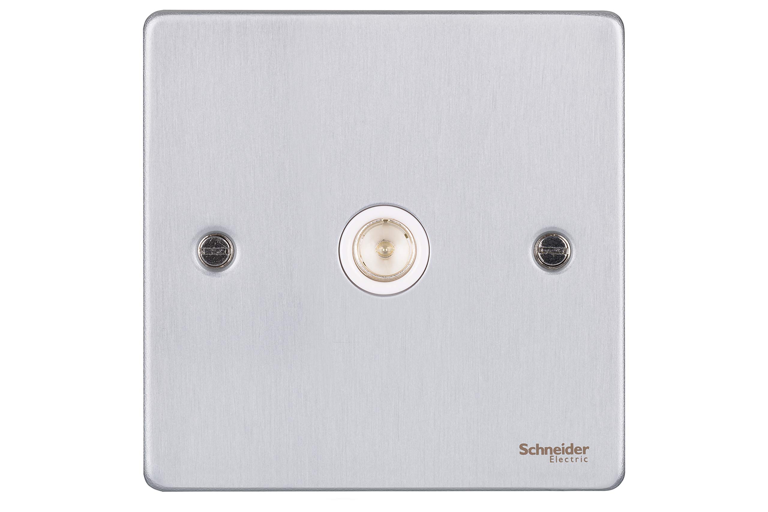 Schneider Electric Ultimate Low Profile - Single TV/FM Aerial Socket, GU7510WBC, Brushed Chrome with White Insert