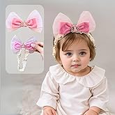Rannyrena Cute Lace Bow Baby Girls Headbands Large Knot Hair Band Soft Chiffon Hairband Elastic Shower Hair Accessories for Newborn Infant Toddler Kids (Crown, Elastic)