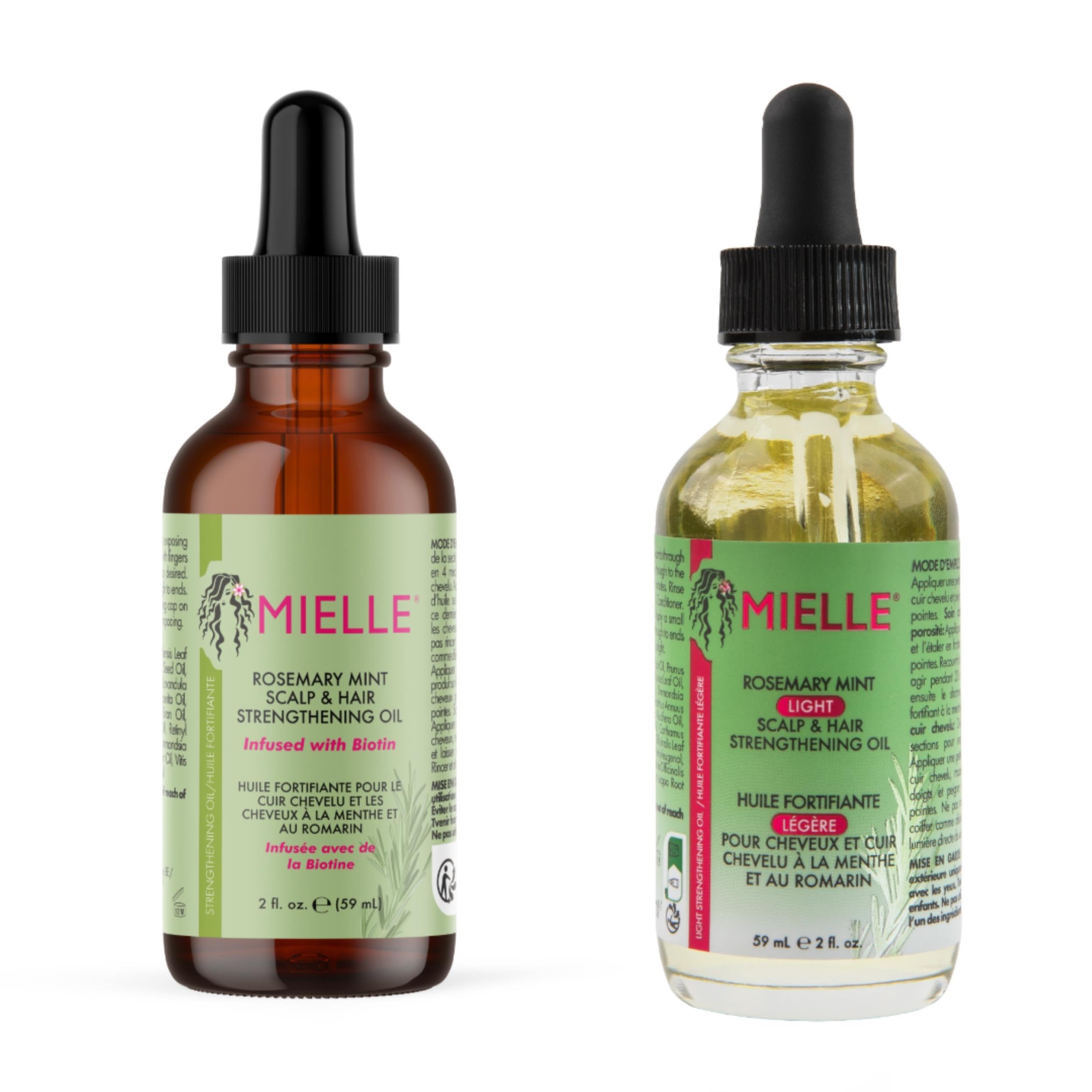 Mielle Rosemary Mint Scalp & Hair Oil Duo - Original and Light Variants for Split Ends, Dry Spots, Scalp Treatments & More, 59 ml & 1 x Light Oil 59 ml