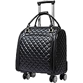 VH&GRED Luxury Carry on Luggage with Wheels Leather Suitcase 16-Inch Lightweight Travel Small Suitcase Diamond Stitching