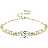 EONFUN 3CT Oval Moissanite Link Bracelet, 8x10mm Oval Cut D Color VVS1 925 Sterling Silver Adjustable Moissanite Bracelets for Women Mom Birthday Jewelry Gifts