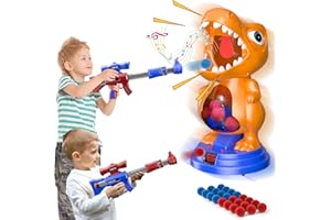 fygurso Movable Dinosaur Shooting Toys for Kids 5-7 with 2 Air Pump Gun, Target Shooting Games with LED Score Record, Light & Sound, 24 Foam Balls Competition Game Gift for Boys and Girls 3-5+ Years