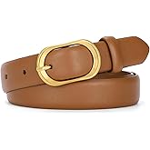 SANSTHS Women Belt for Jeans with Gold Oval Buckle, Thin Belt for Dresses Pants, Adjustable Waist Belt for Daily Fashion