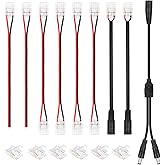 HitLights LED Strip Connector 2Pin 10mm Connector Kit Include Gapless Connector, Jumper Connectors, Pigtail Connector, DC Female and Connector, DC Jack Splitter for COB/2835 Single Color LED Strips