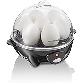Hamilton Beach 3-in-1 Electric Egg Cooker for Hard Boiled Eggs, Poacher, Omelet Maker & Vegetable Steamer, Holds 7, Black (25