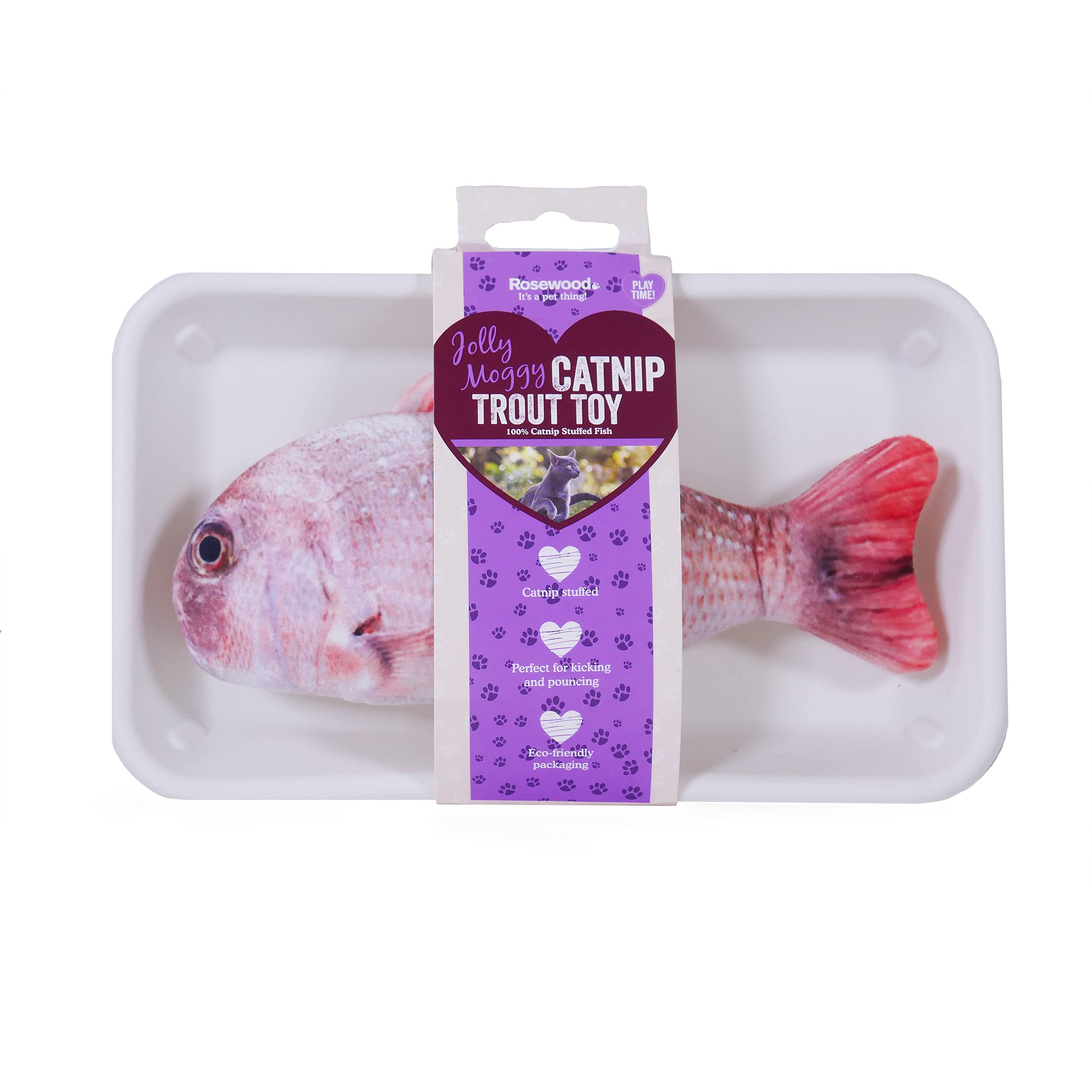 Rosewood Jolly Moggy Red Snapper Cat Toy – Natural Catnip Plush Kicker Toy, Soft Fish Shape with Eco‑Friendly Packaging – Stimulates Pouncing, Kicking and Hunting Instincts