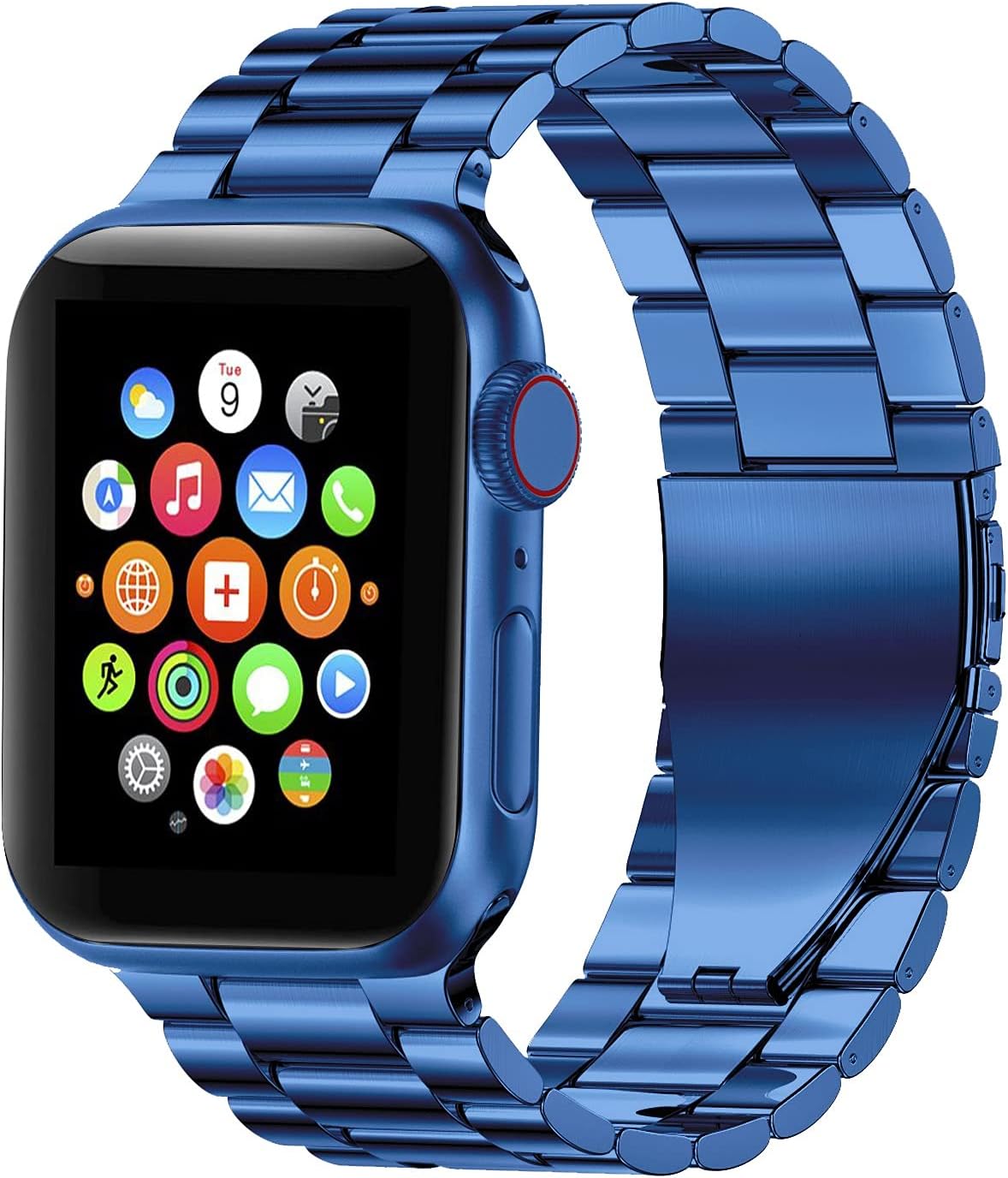 Fitlink Stainless Steel Metal Band for Apple Watch 38/40/42/44mm Strap Replacement Link Bracelet Band Compatible with Apple Watch Series 6/54/3/2/1/SE(Blue,38/40mm)