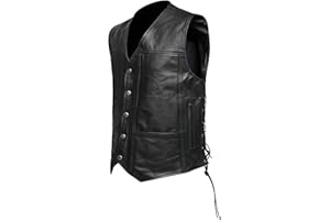 Royal Coalition Mens Retro Biker Motorcycle Vest Vintage Club Style Cowhide Rider Rocker Cafe Racer Leather Sleeveless Vest