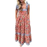 Women Y2k Boho Maxi Dress Tie Shoulder Backless Strappy Tiered Flowy Dress 2024 Summer Floral Beach Sundress