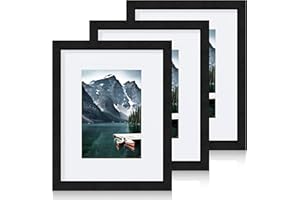 Hongkee 8x10 Black Picture Frames set of 3, Made of Wooden and Glass Photo frame - Displays Picture 5x7 with Mat or 8 x 10 without Mat, Desktop & Wall Collage Frame set