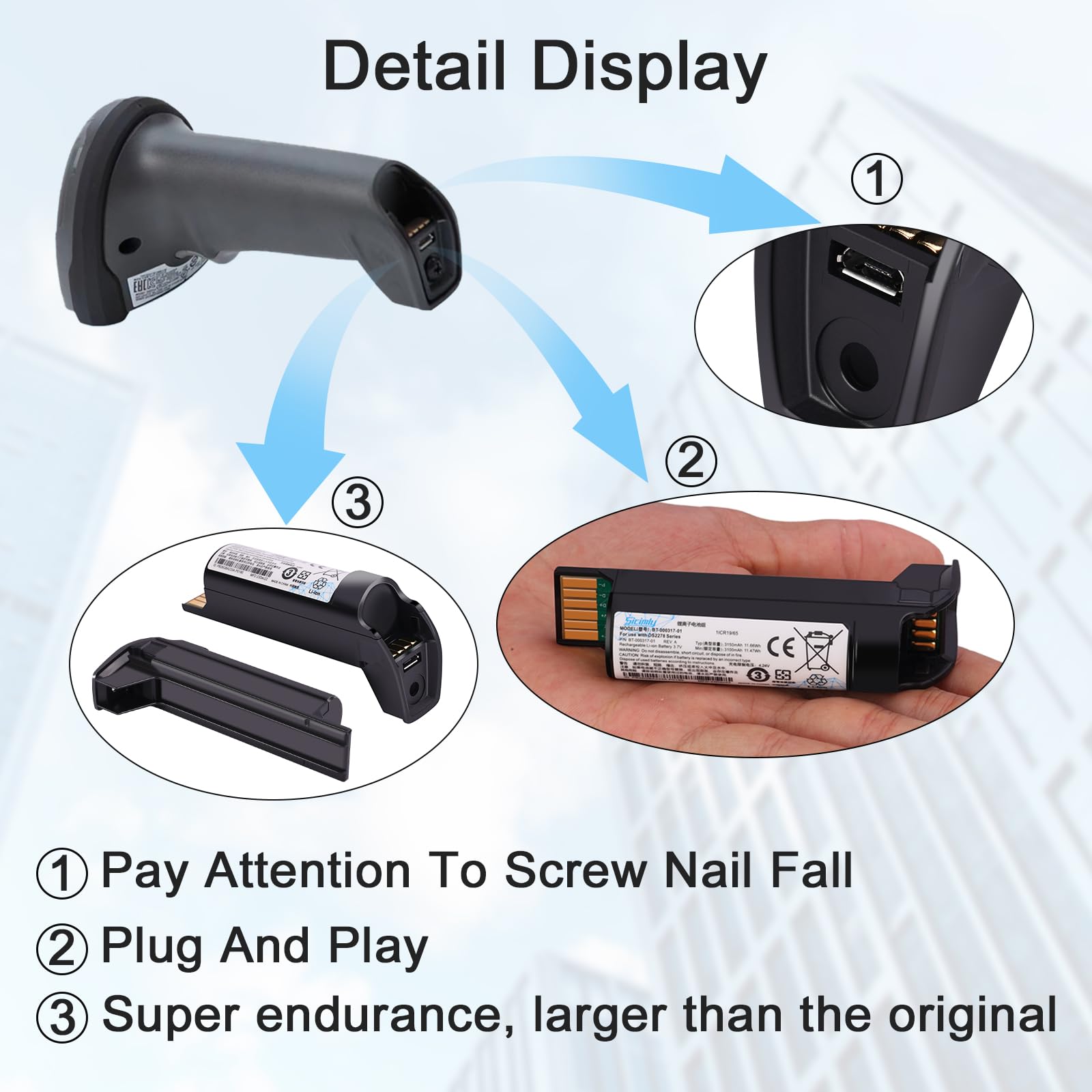 BT-000317-01 for Zebra DS2278 Battery,for Zebra DS22-Compatible with DS22 DS2278 DS2208 CR2278 Series Handheld Barcode Scanners, Lithium-Ion.