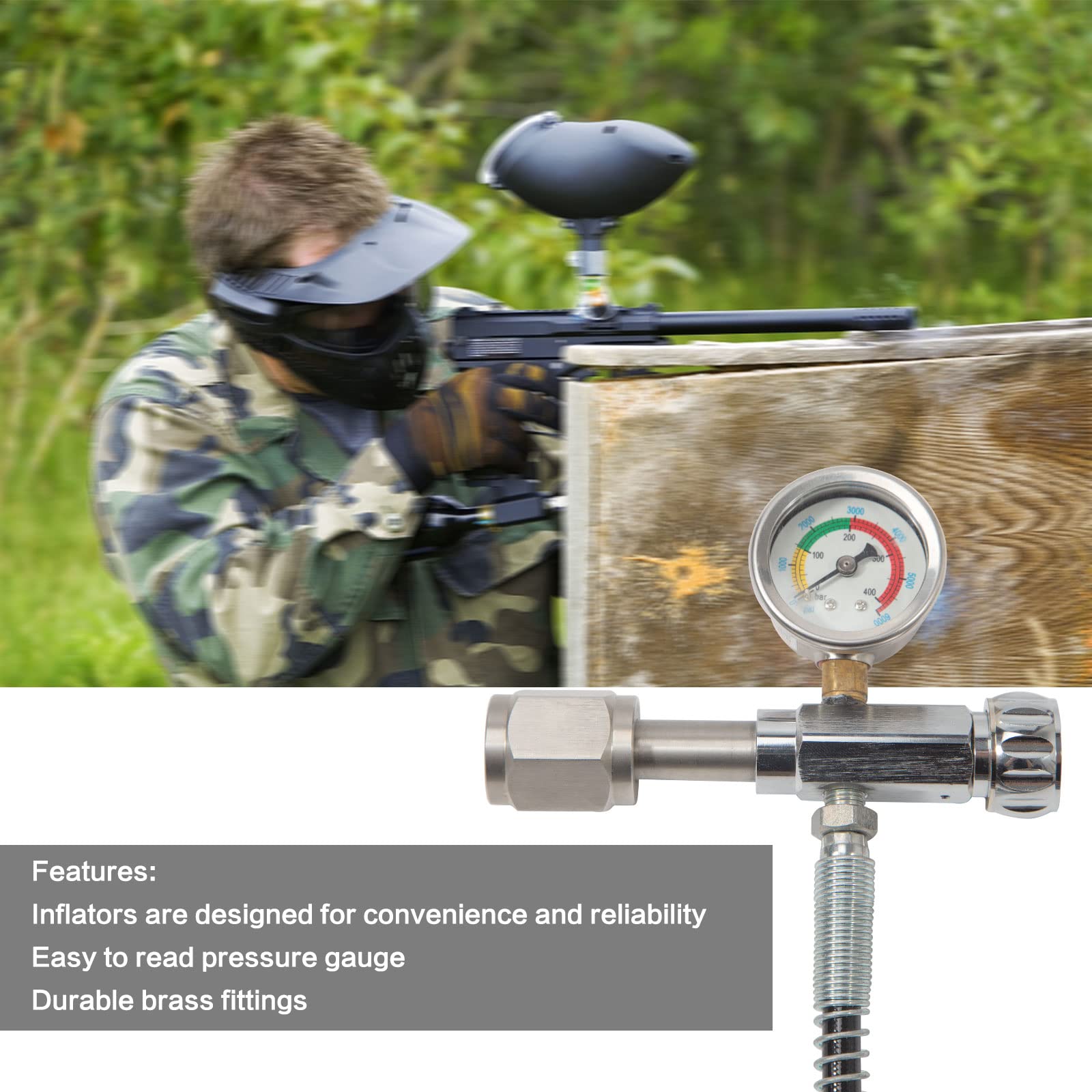 Adaptateur Paintball 3000psi Avec Manomètre - Tuyau Flexible Aluminium Pour Bouteille SCBA