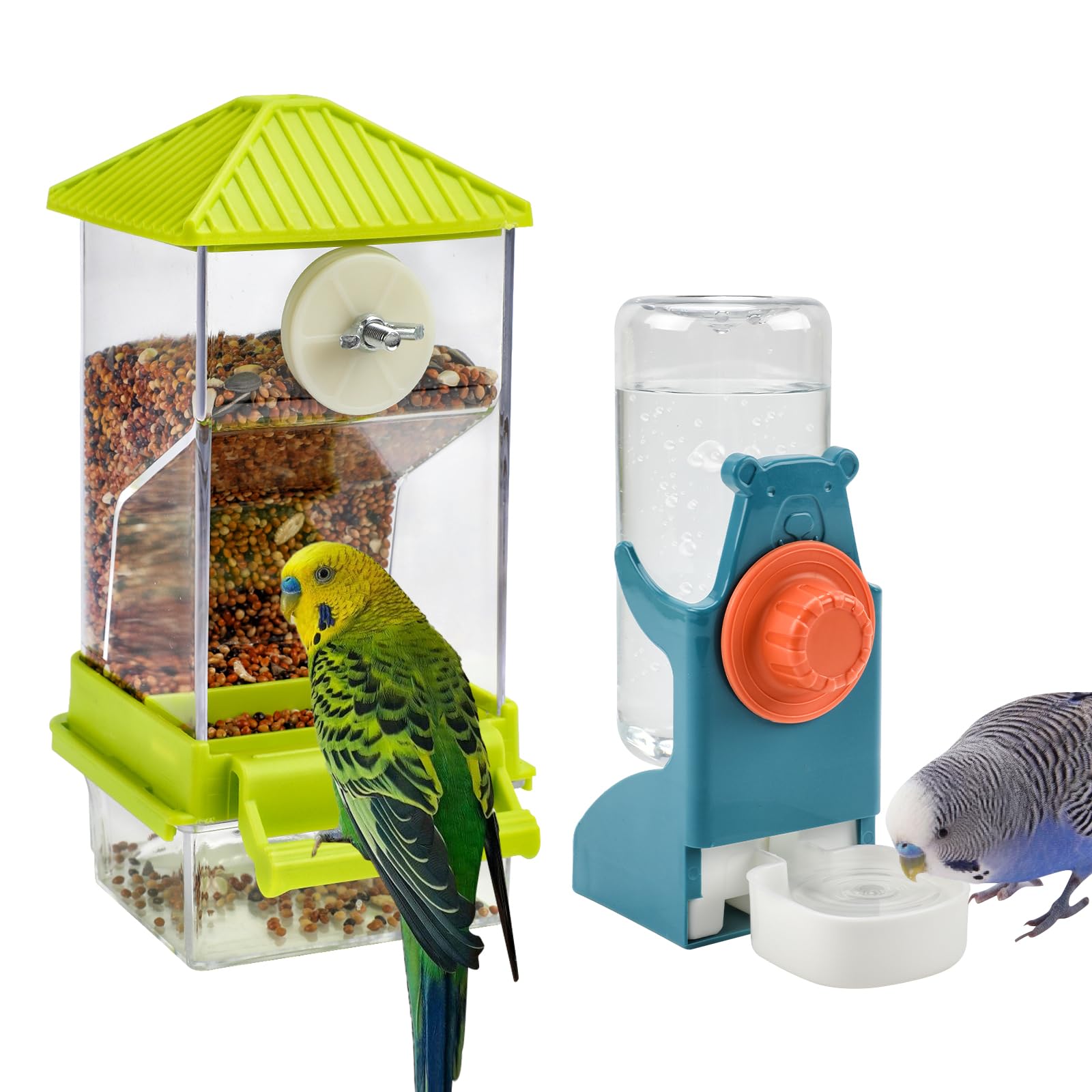 Photo 1 of Rypet No Mess Bird Water Feeder Dispenser Set Automatic Bird Feeder for Cage Transparent Food Container for Cage Acrylic Parrot Seed Feeders Accessories for Small Birds Parrot Cockatoo Canary