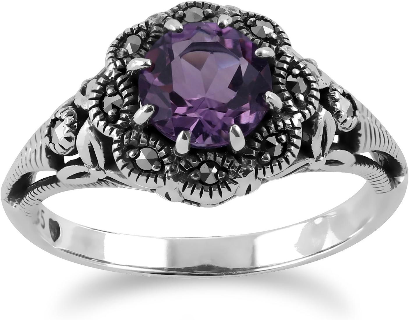 Sterling Silver 0.6ct Amethyst & Marcasite Ring