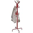 Simple Houseware Standing Coat and Hat Hanger Organizer Rack, 12 Hooks, Red