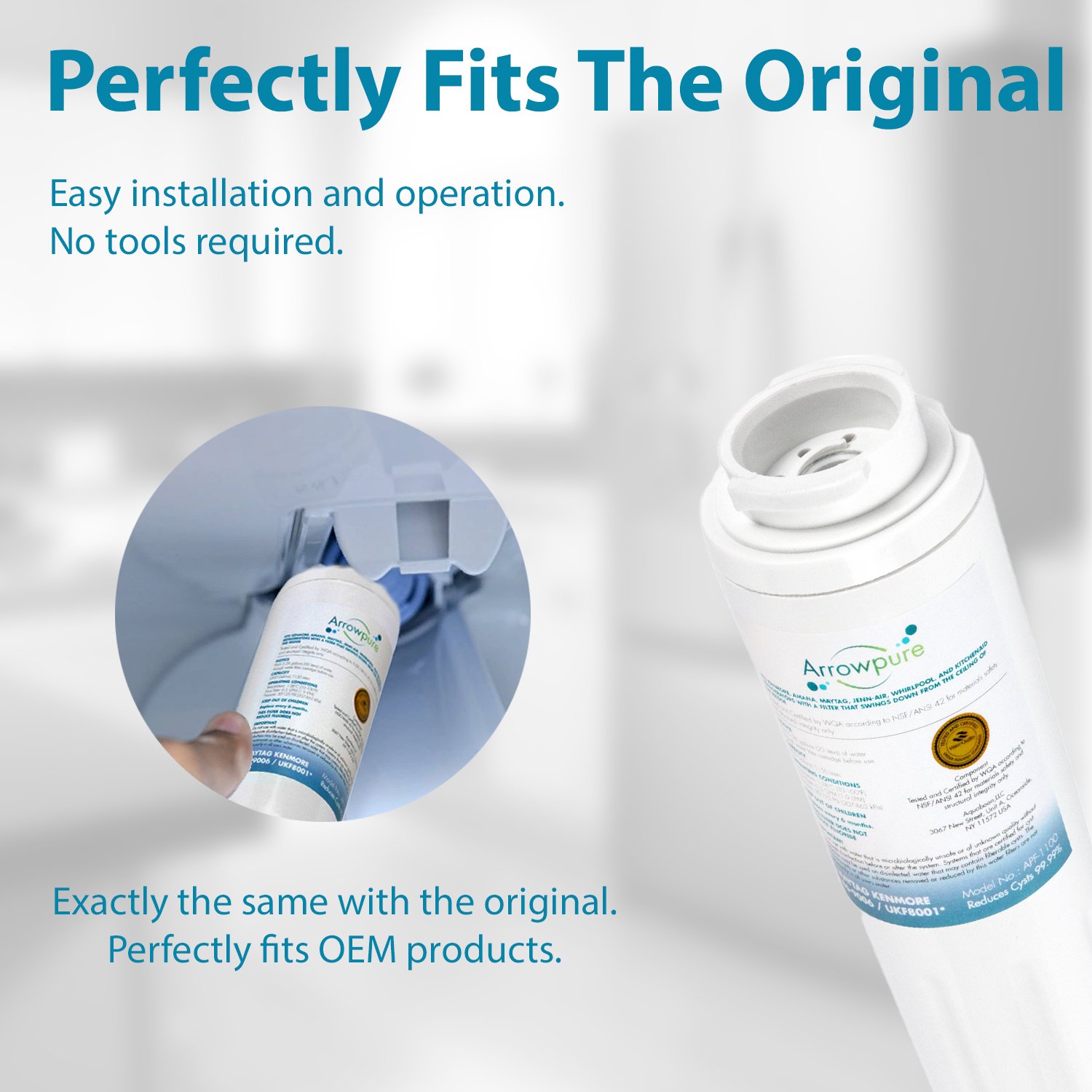 Arrowpure UKF8001 Refrigerator Water Filter Replacement Cartridge