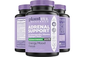 PLANTFUL RESEARCH Adrenal Support & Cortisol Manager Supplement │Ultra High Purity Adaptogens, Ashwagandha Extract, Rhodiola Rosea Capsules for Natural Energy, Fatigue, Mood Boost Non GMO
