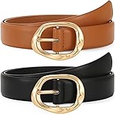 TRIWORKS 2 Pack Leather Belts for Women Fashion Waist Belt with Liquid Shapes Women Belt for Jeans Pants Dresses