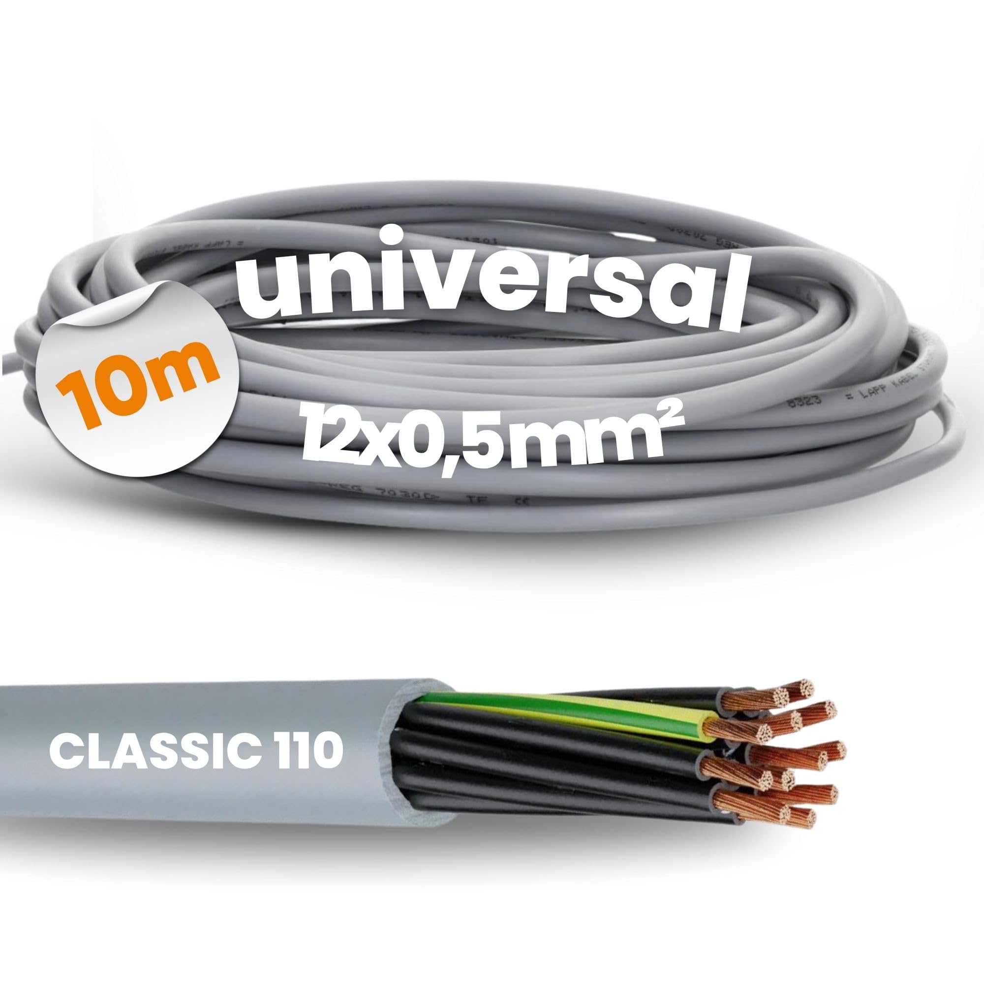 Lapp 1119012 Ölflex Classic 110 PVC Control Cable 12 x 0.5 mm² I Control Cable 12 Core I Sheathed Cable 12 G0.5 mm² with Green/Yellow Protective Conductor 10 Metres