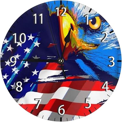 Amazon Co Jp アメリカンイーグルフラグ American Eagle Flag 壁掛け時計 掛け時計 おしゃれ 高級感 静音 数字 連続秒針 見やすい 25 卓上 スタンド付き 自宅 寝室 部屋飾り 贈り物 ホーム キッチン