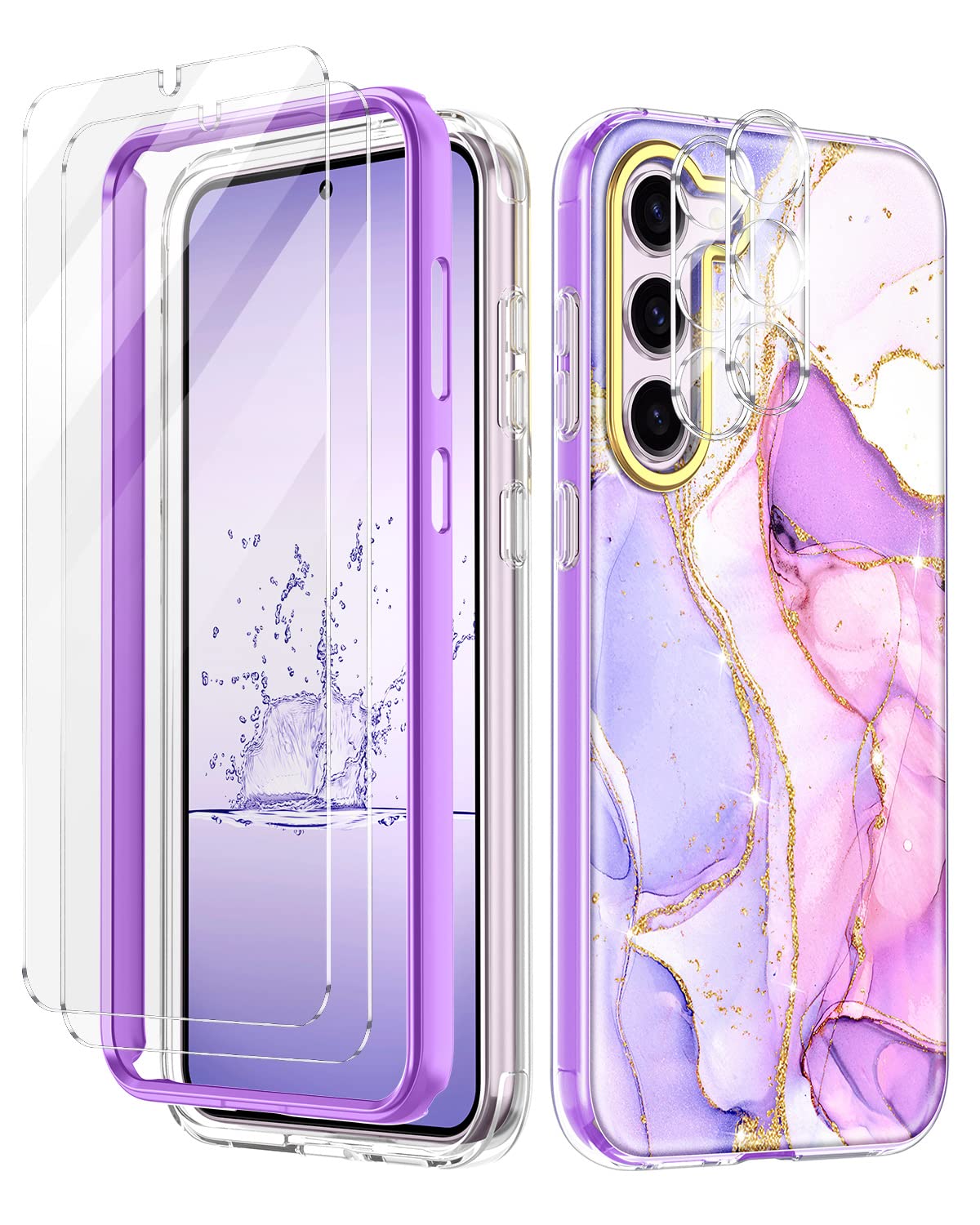 Rancase for Samsung Galaxy S23 Case, Compatible with MagSafe Butterfly Design Hard PC Back & Soft TPU Bumper, Gradient Card Glitter Paper Inlay & Magnetic Ring Protective Cover, Light Purple