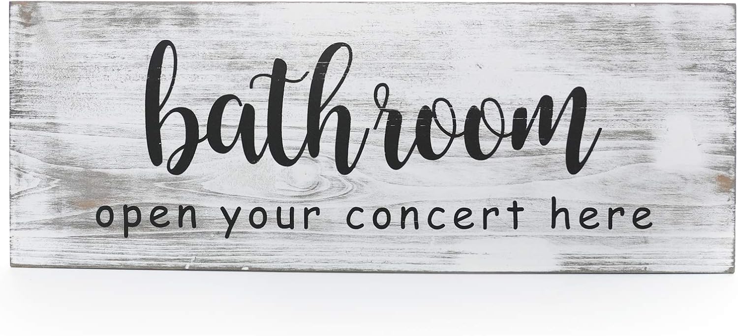 SHYi Bathroom Open Your Concert Here-Decorative Sign Wall Decor - Funny Rustic Farmhouse Decoration Housewarming Gifts - 15x5 Inches