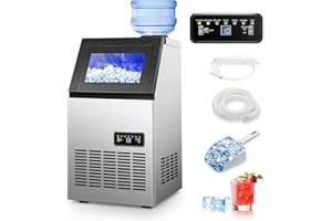 Amzgachfktch Commercial Ice Maker, 120 lbs/24H Ice Machine, 2 Water Inlet Modes, Under Counter Ice Maker with 33 lbs Storage, Auto Self-Cleaning, Freestanding Ice Machine for Home Office Bar