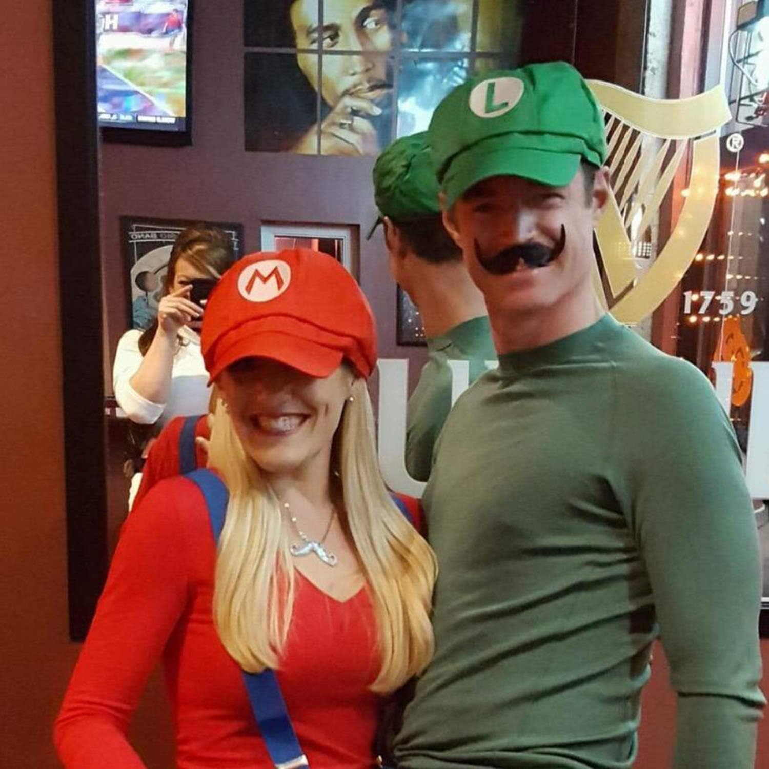 Super Mario Bros Hat Luigi Cap Cosplay Kids Adult Halloween Costume Baseball Anime Unisex Role Play Hat 2Pcs 22.83-23.62Inch(Red,Green: Clothing