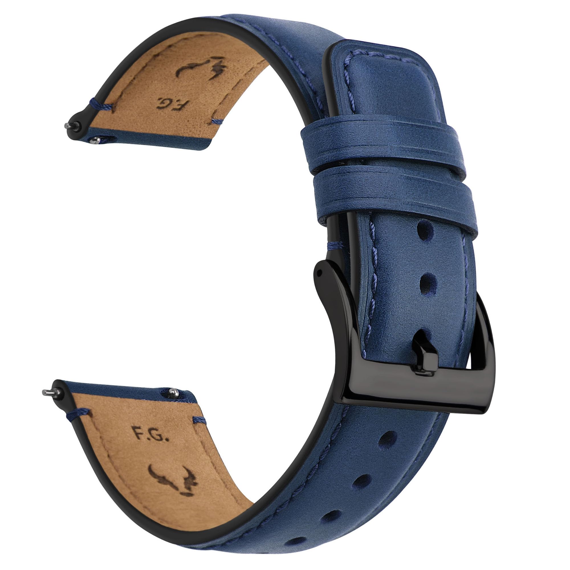 Fullmosa Leather Watch Strap 20mm Quick Release Leather Watch Band，Replacement Straps for Men/Women，Dark Blue+smoky Grey Hardware