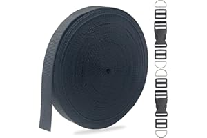 ZHFMLY ZHFMILY 5/8 inch Black Nylon Webbing Strap with Buckles-10Yards 15mm-Flat Fabric Webbing Crochet Handle Canvas Straps for Bags-Hammock-Lawn Chair-Belting-Pet Collars, DIY Projects, Crafts, Sewing #266