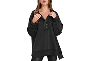 Caracilia Women's Oversized Sweatshirts Long Sleeve Henley Button Down Pullover Hoodies Tunic Tops 2024 Trendy Fall Clothes