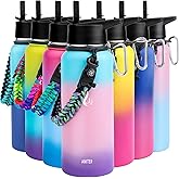 AMITER Insulated Bottle with Straw & Spout Lid, Wide Mouth Stainless Steel Water Bottles with Paracord Handle - 22oz