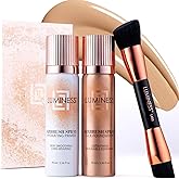 LUMINESS Airbrush Spray Silk Foundation Starter Kit - Light Medium - Foundation, Primer & Dual-Sided Angled Buffing Brush - Medium, Buildable Coverage, Anti-Aging Formula Hydrates & Moisturizes